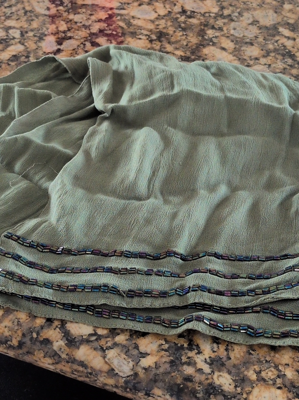 Women’s Olive Green Beaded Scarf